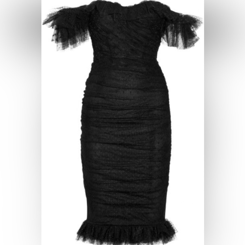 Dolce & Gabbana Black Ruched Midi Dress NWT